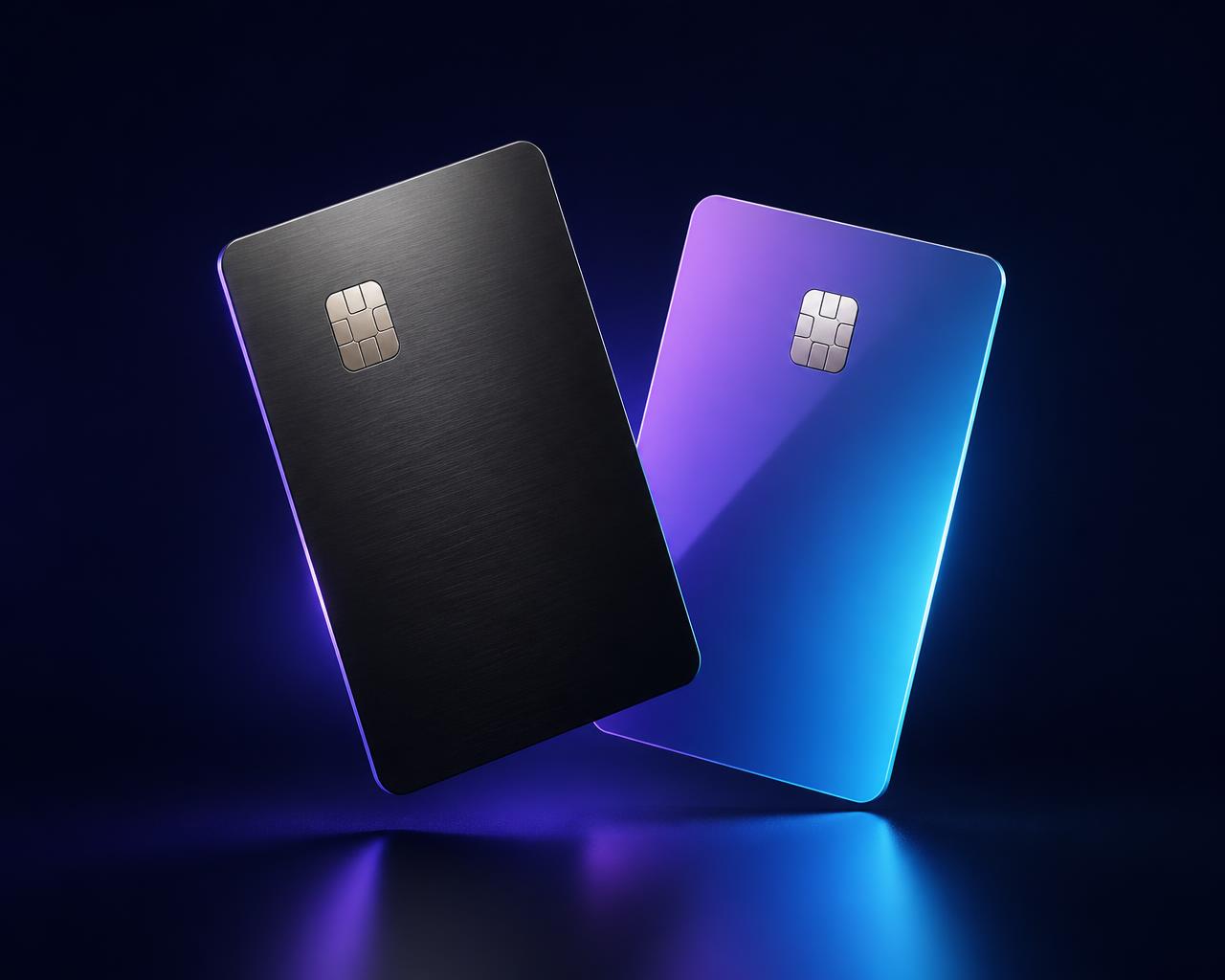 Nova charcoal metal card and electric lime card floating